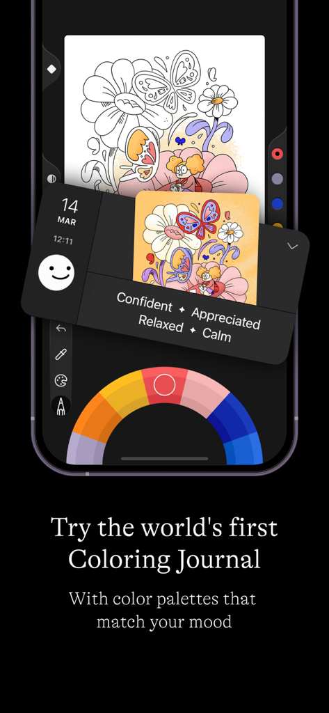 Lake: Coloring Book for Adults - Lake coloring app digital journal feature with mood based color palettes
