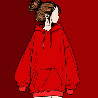 realistic girl with a oversized sweatshirt on and a bun