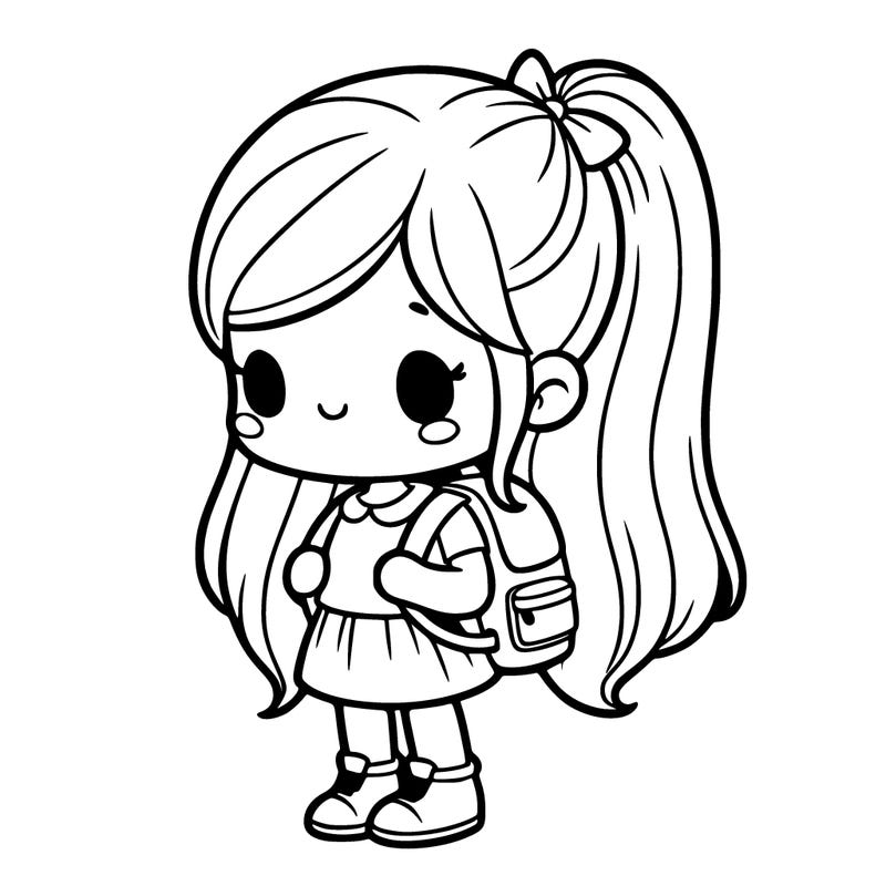 child girl, long hair backpack