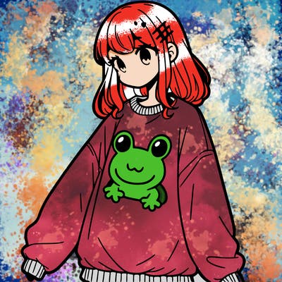girl wearing frogging sweatshirt