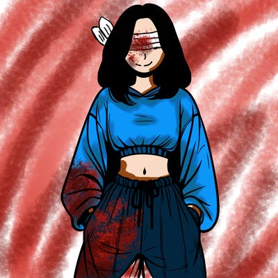 realistic girl faceless with baggy pants and a crop top