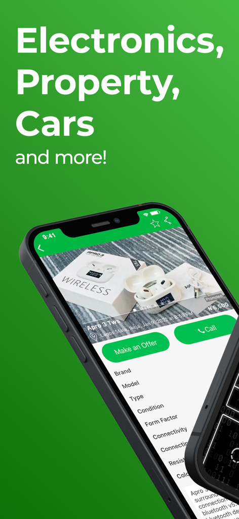 Jiji Nigeria App-Oberfläche zeigt Elektronikangebote und Immobilienkategorien