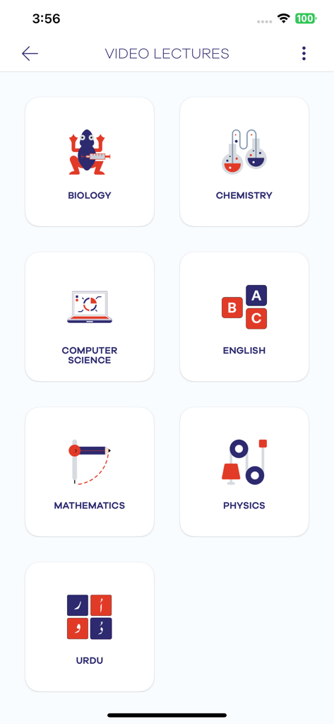 Prep by PGC | Free Matric - Video lectures category selection screen in Prep by PGC app featuring subjects like Biology and Chemistry