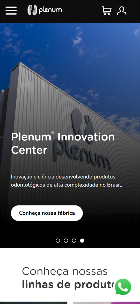 Home screen of the Plenum app featuring the Innovation Center and links to dental product lines.
