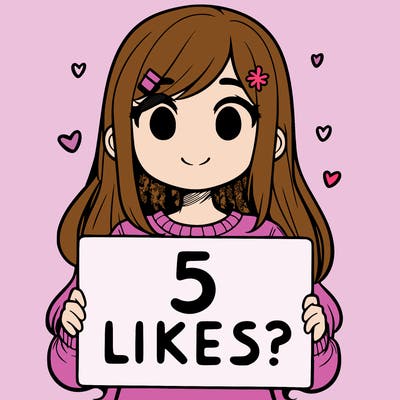 girl holding a sign that says 5 likes?