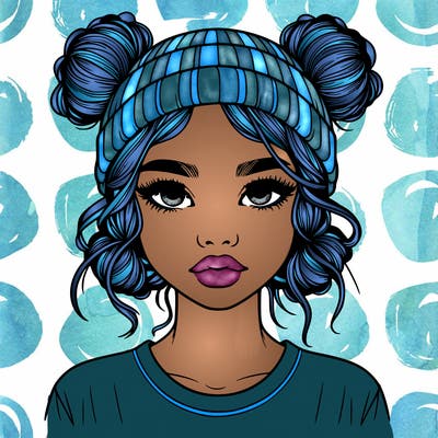 realistic girl with buns in her hair with a beanie on