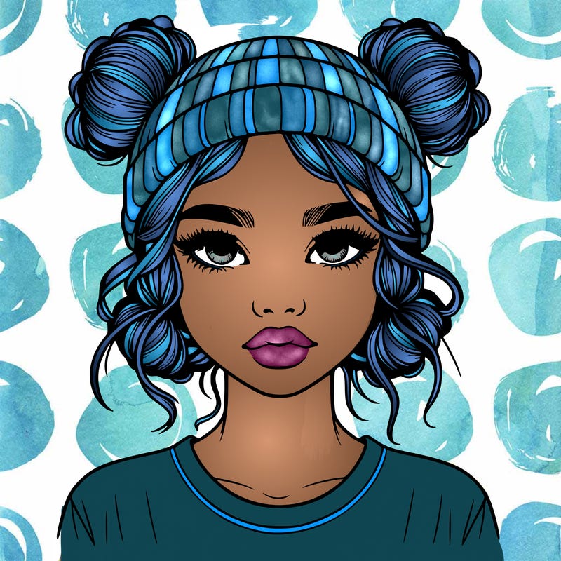 realistic girl with buns in her hair with a beanie on