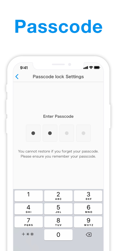 Simple Notes - Notepad Manager - A smartphone screen displaying the passcode lock settings and numeric keypad for the Simple Notes app