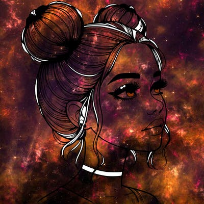 realistic girl with buns on the top of her head