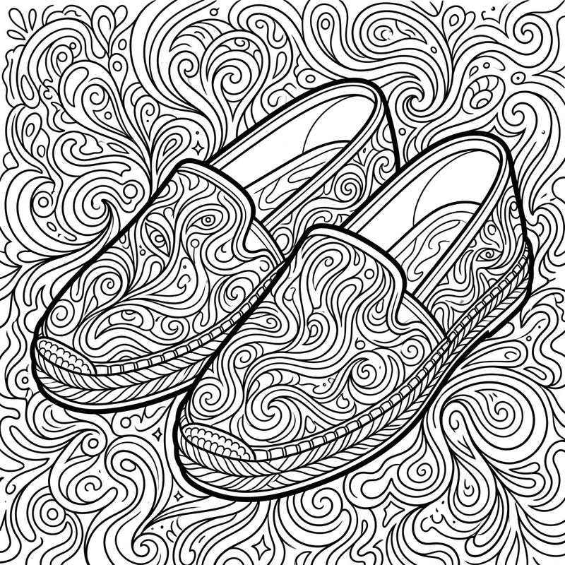 Step into a vibrant world with this unique espadrilles coloring page, featuring captivating psychedelic patterns. Immerse yourself in the flowing lines and swirling designs for a truly imaginative coloring experience.