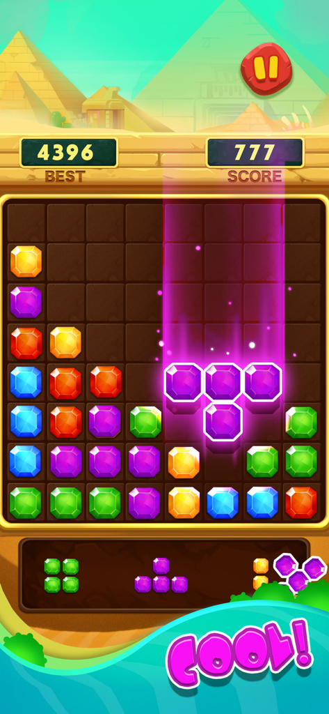 Block Puzzle - Blast Jigsaw - gameplay of block puzzle blast jigsaw with colorful gems and an egyptian background