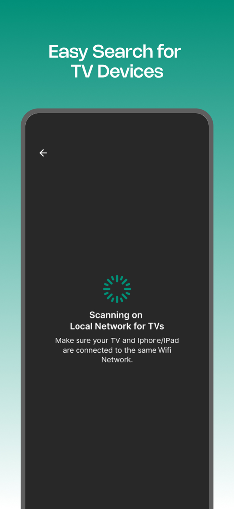 Hisense TV Remote app scanning for devices on the local Wi-Fi network.