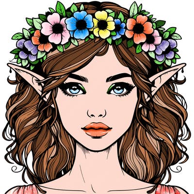 realistic female elf with flower crown