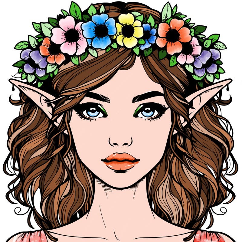 realistic female elf with flower crown