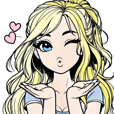 realistic girl winking and blowing a kiss while making heart hands