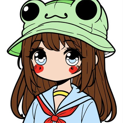 a girl with a frog hat