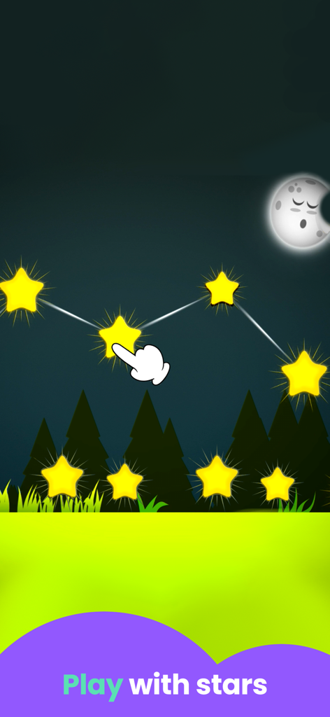 Juego educativo del cielo nocturno donde los niños conectan estrellas para formar constelaciones