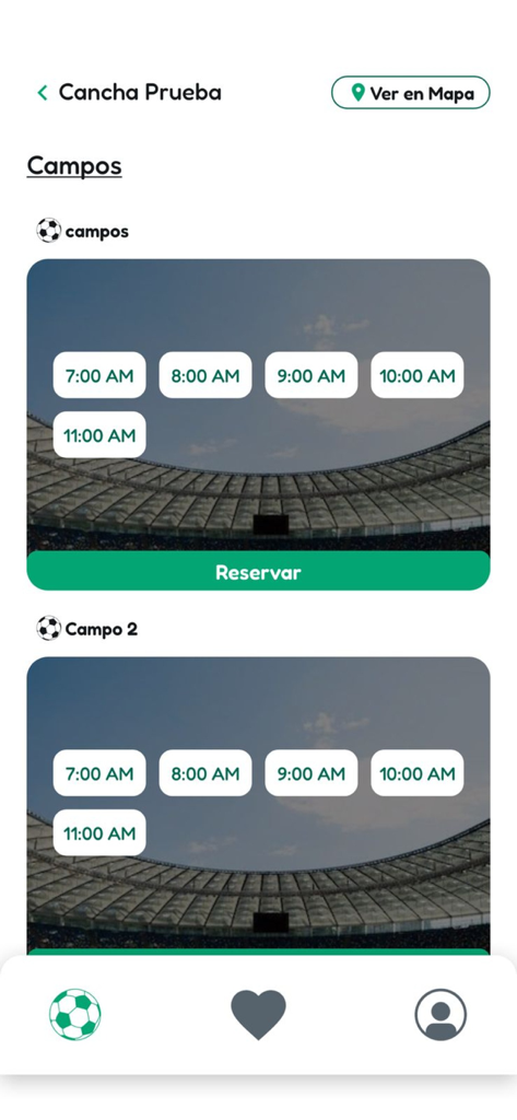 Pichanga App - Pichanga App soccer field booking screen with available time slots