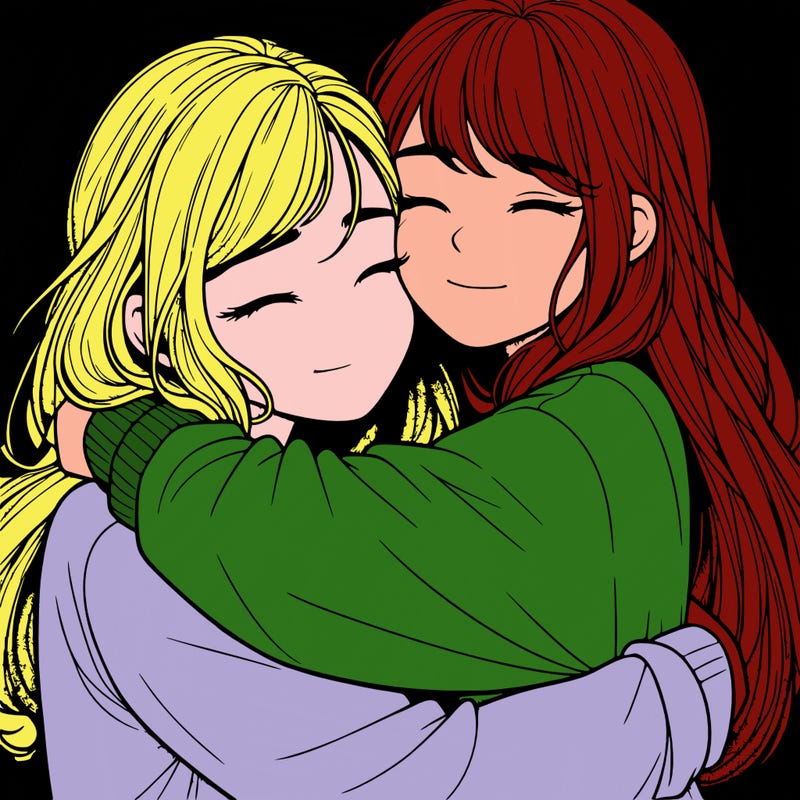 realistic two girls hugging