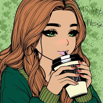 realistic girl drinking coffee