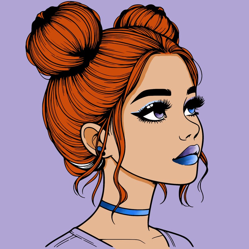 realistic girl with buns on the top of her head