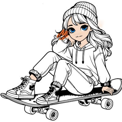 realistic girl with skateboard