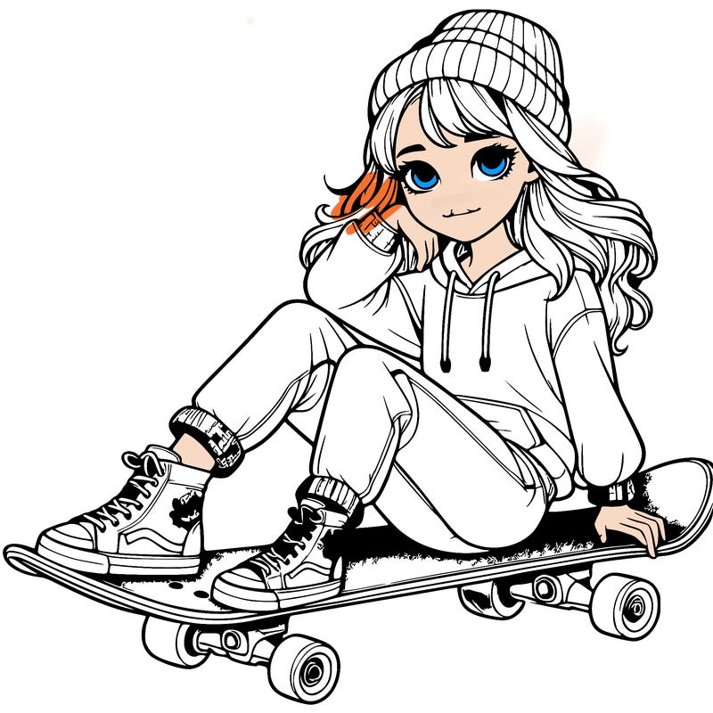 realistic girl with skateboard