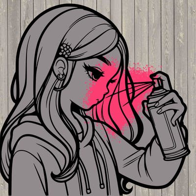 a realistic girl spray painting