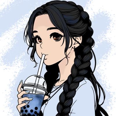 realistic girl with braided hair drinking boba