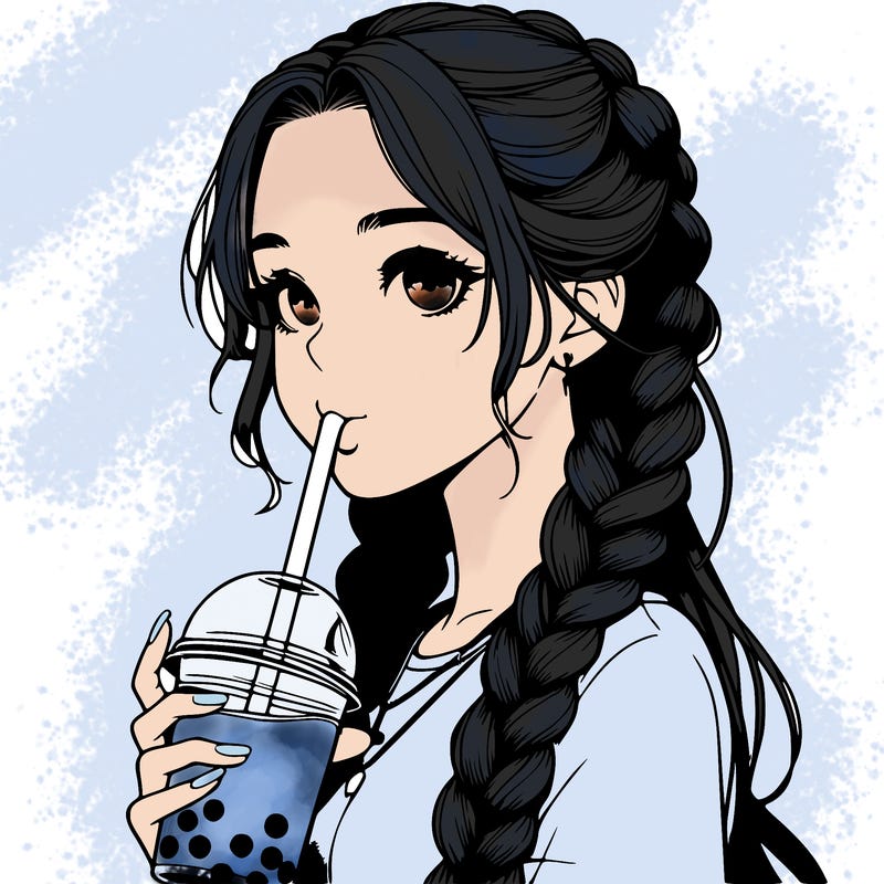 realistic girl with braided hair drinking boba