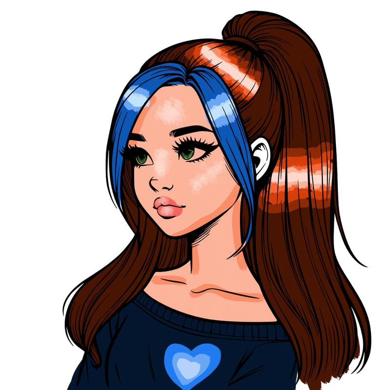 realistic girl with a high ponytail