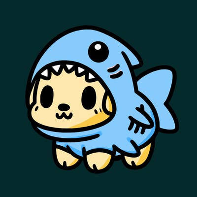 cute dog wearing a shark costume