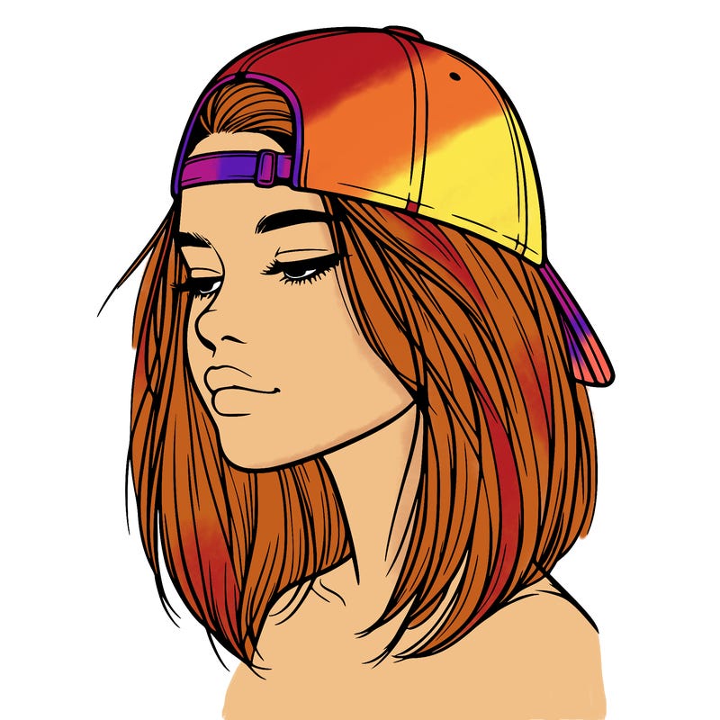 realistic  girl with a backwards hat