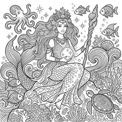 Immerse yourself in the mystical world beneath the waves with this exquisite Zentangle Sea Witch coloring template. Featuring a powerful sea witch adorned with oceanic treasures, this design invites you to explore the magic of intricate patterns.