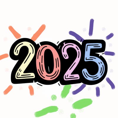 one line scrawled numbers sketch design “2025”