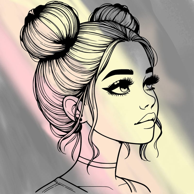 realistic girl with buns on the top of her head