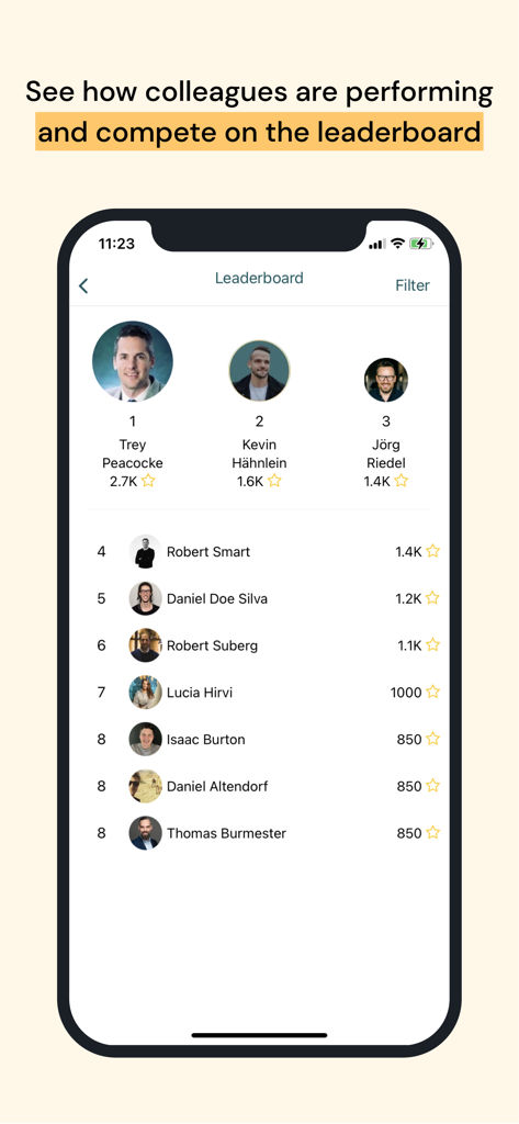 Haiilo Amplify - Haiilo Amplify app leaderboard showing rankings and points of employee brand ambassadors