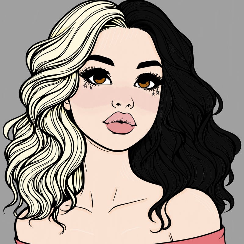 realistic girl with wavy hair and lips