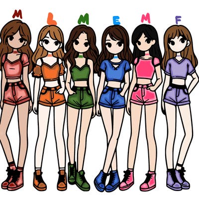 a group of girls wearing crop tops and shorts
