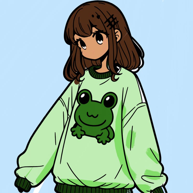 girl wearing frogging sweatshirt