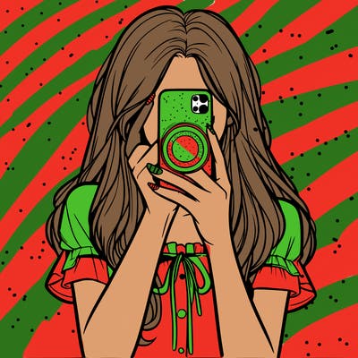 a realistic girl holding her phone taking pictures