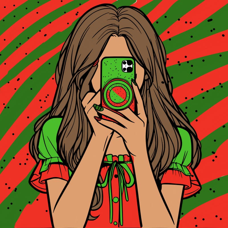 a realistic girl holding her phone taking pictures