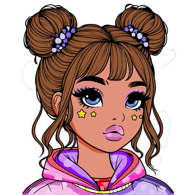 realistic girl with space buns