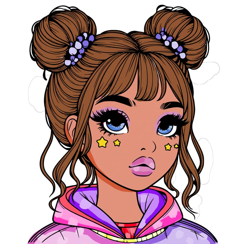 realistic girl with space buns