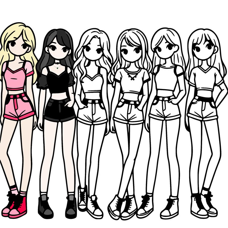 a group of girls wearing crop tops and shorts