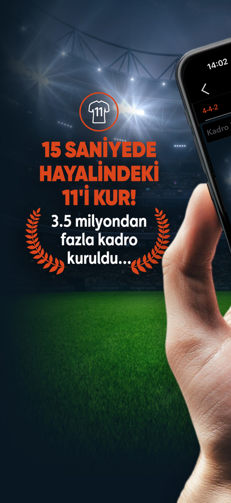 Sporx - Spor Haber, Canlı Skor - Pantalla móvil que muestra la función de creador de alineaciones de la aplicación Sporx sobre un fondo de estadio de fútbol