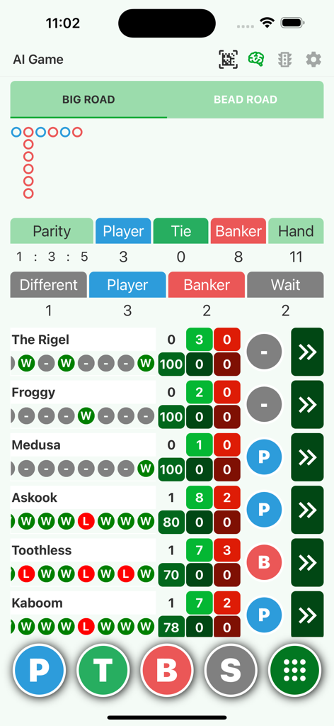Rigel Castle Baccarat - Baccarat AI strategy dashboard with pattern tracking and bet predictions
