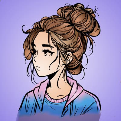 realistic teenage girl with a messy bun