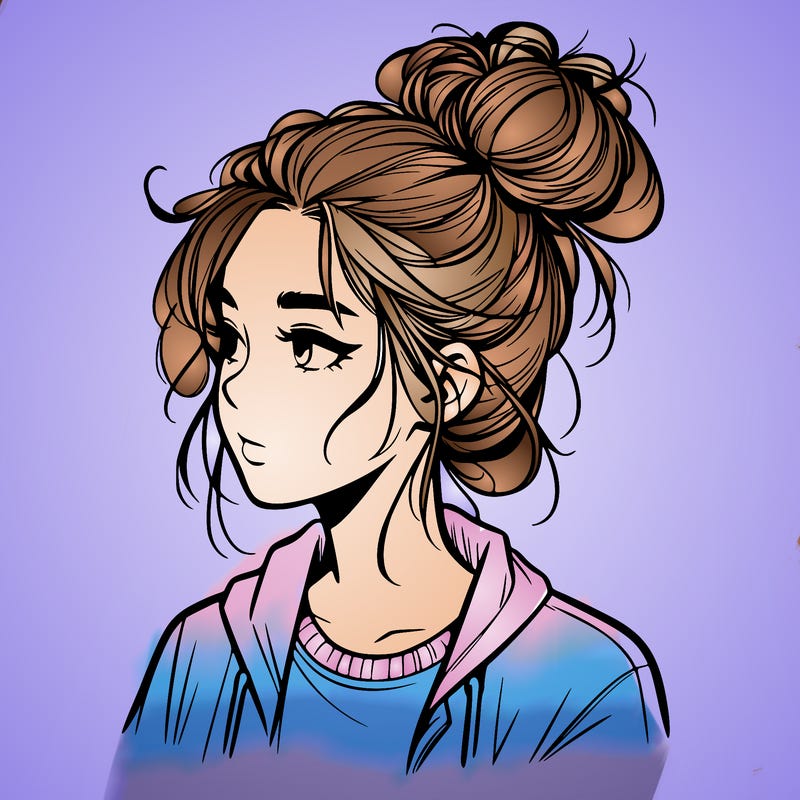 realistic teenage girl with a messy bun