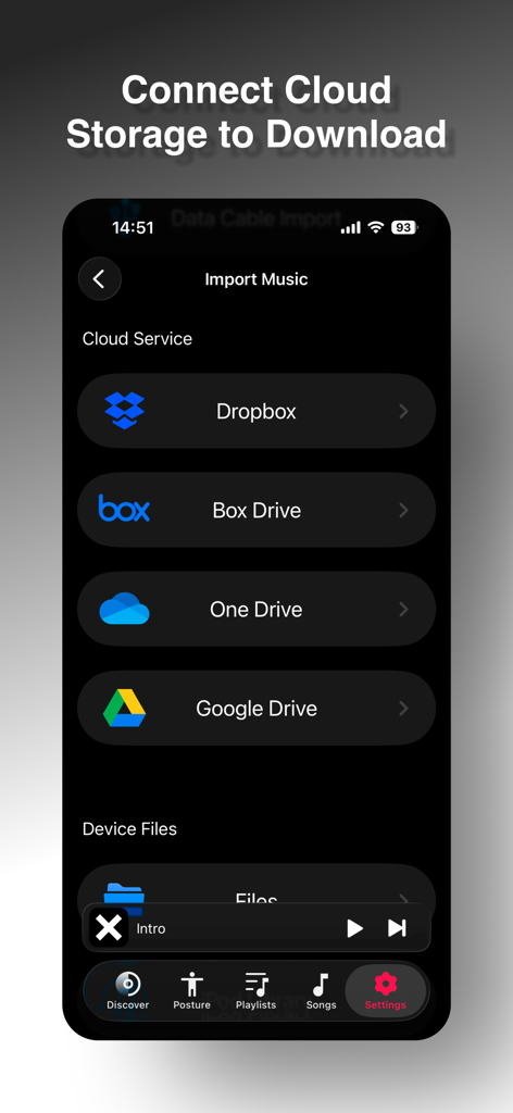 PoseMusic-Offline Music Player - Interface for importing music from cloud storage services in PoseMusic app